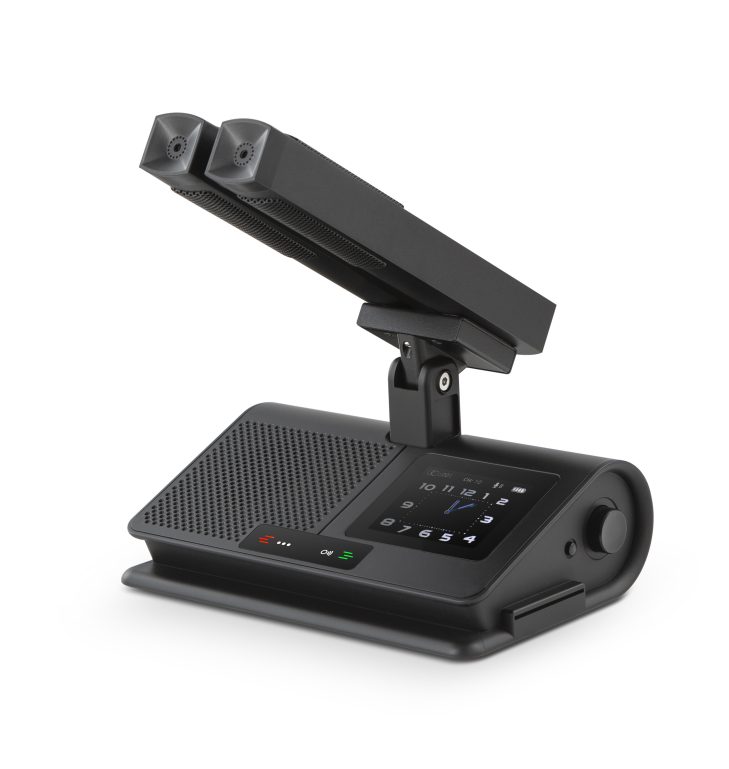 Tekong dual-backup conference chairperson microphone with 2.8-inch TFT touch display, 5-pin dual-shielded connector, and patented diamond-angle stem
