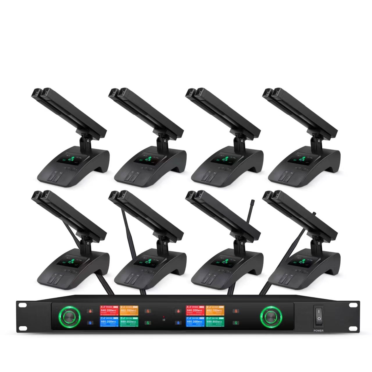 COUDUS，Tekong premium color display 8-in-1 conference microphone system with 2.68-inch TFT receiver and eight desktop conference units