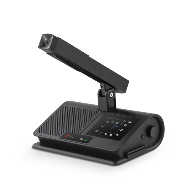 Tekong dual-backup conference chairperson microphone with 2.8-inch TFT touch display, 5-pin dual-shielded connector, and patented diamond-angle stem