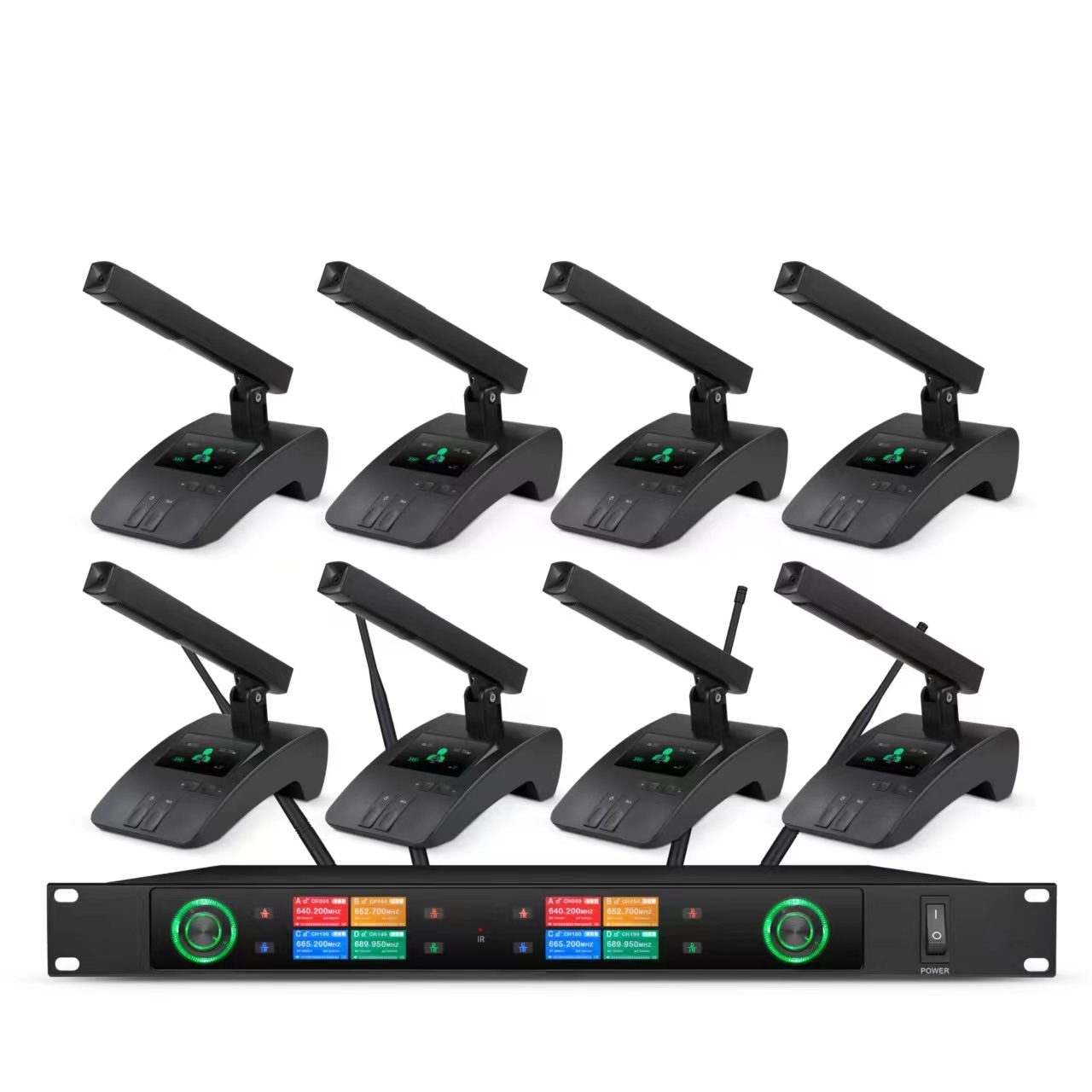  COUDUS，Tekong premium color display 8-in-1 conference microphone system with 2.68-inch TFT receiver and eight desktop conference units