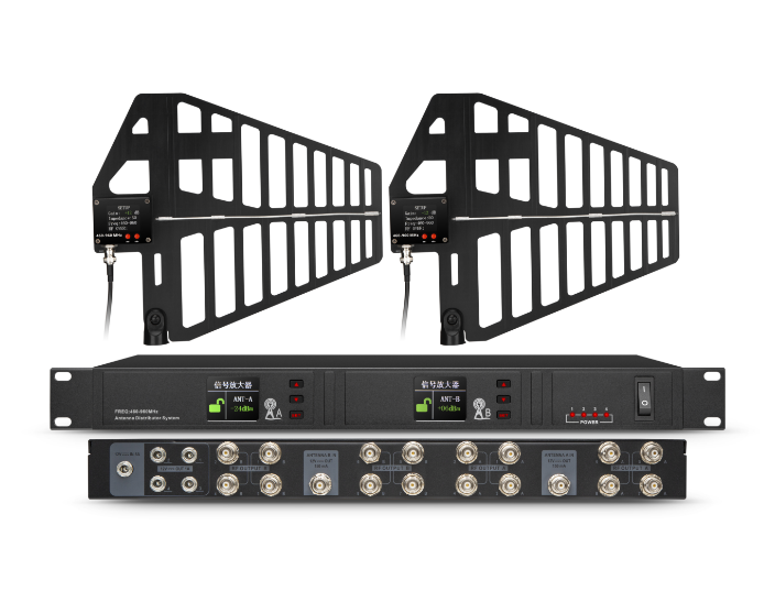 Tekong 16-channel wideband antenna signal distributor with antenna panels and booster, 2-inch TFT display, 16 BNC outputs